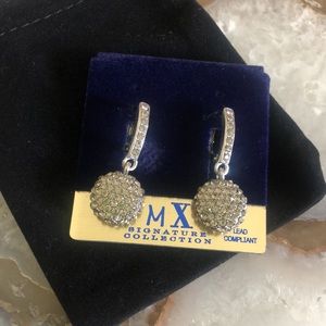 Soft Gray Black Diamond Cubic Zirconia Circle Dangle Earrings,NWT-Boutique